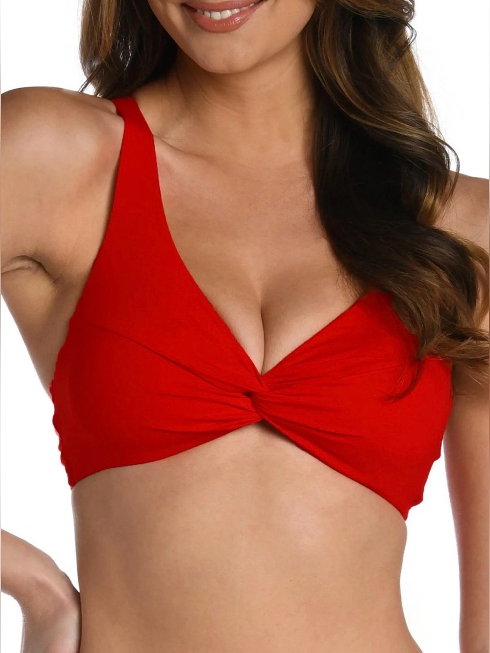 La Blanca Island Goddess Underwire Twist Bikini Top Cherry Red 8 NWOT